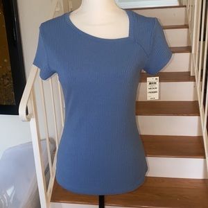 INC ASYMMETRICAL CUTOUT RIBBED TOP - NWT